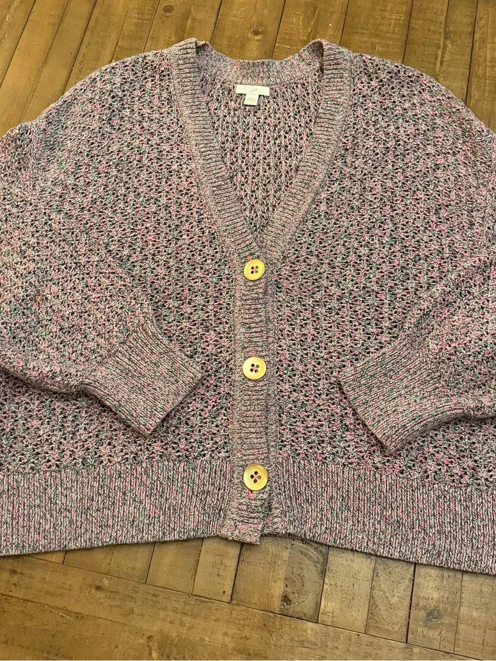 J. Jill Pink Multi-Tone Open Knit V-Neck Cardigan